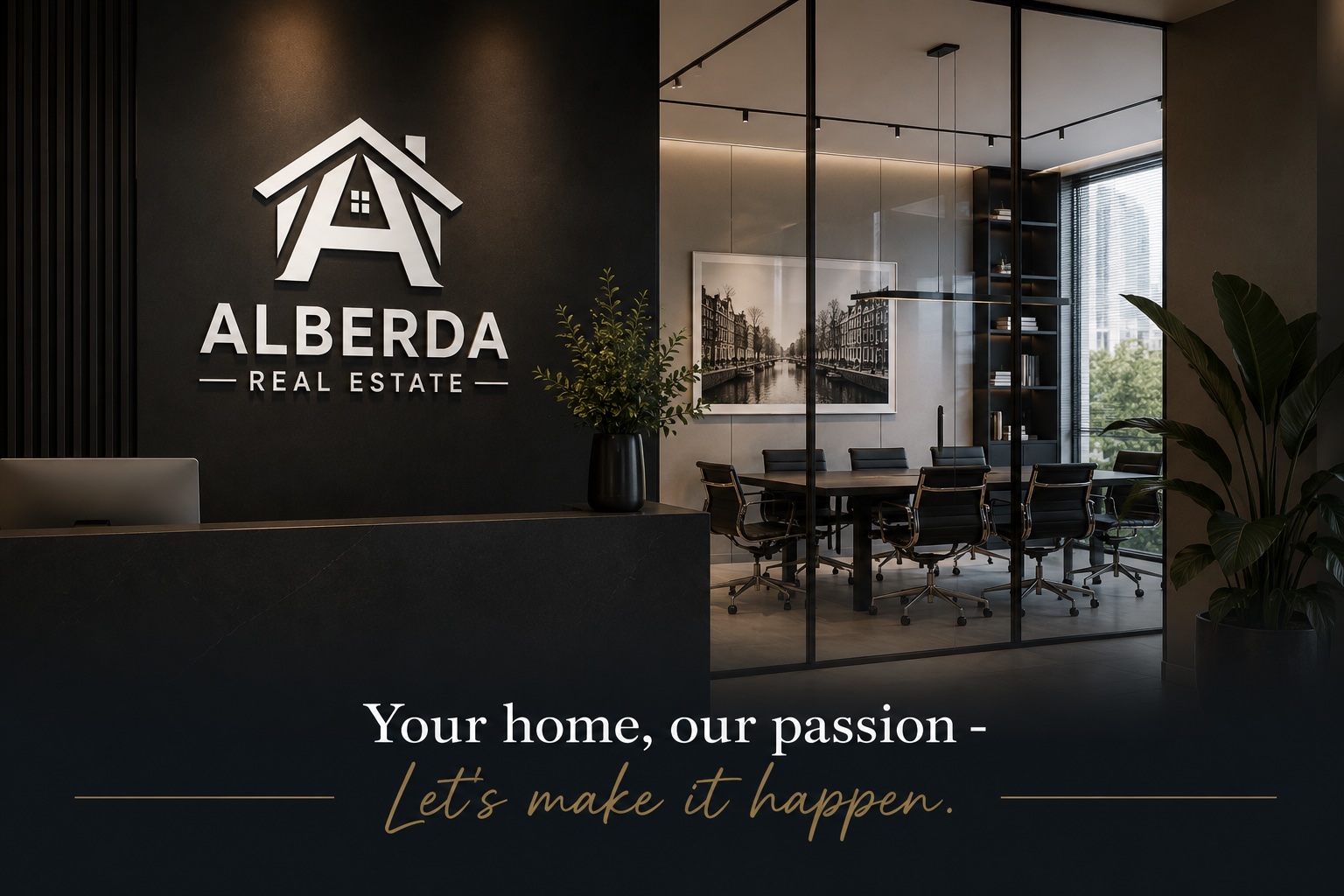 Stijlvol kantoor van Alberda Real Estate voor verkoopbegeleiding in het Gooi
